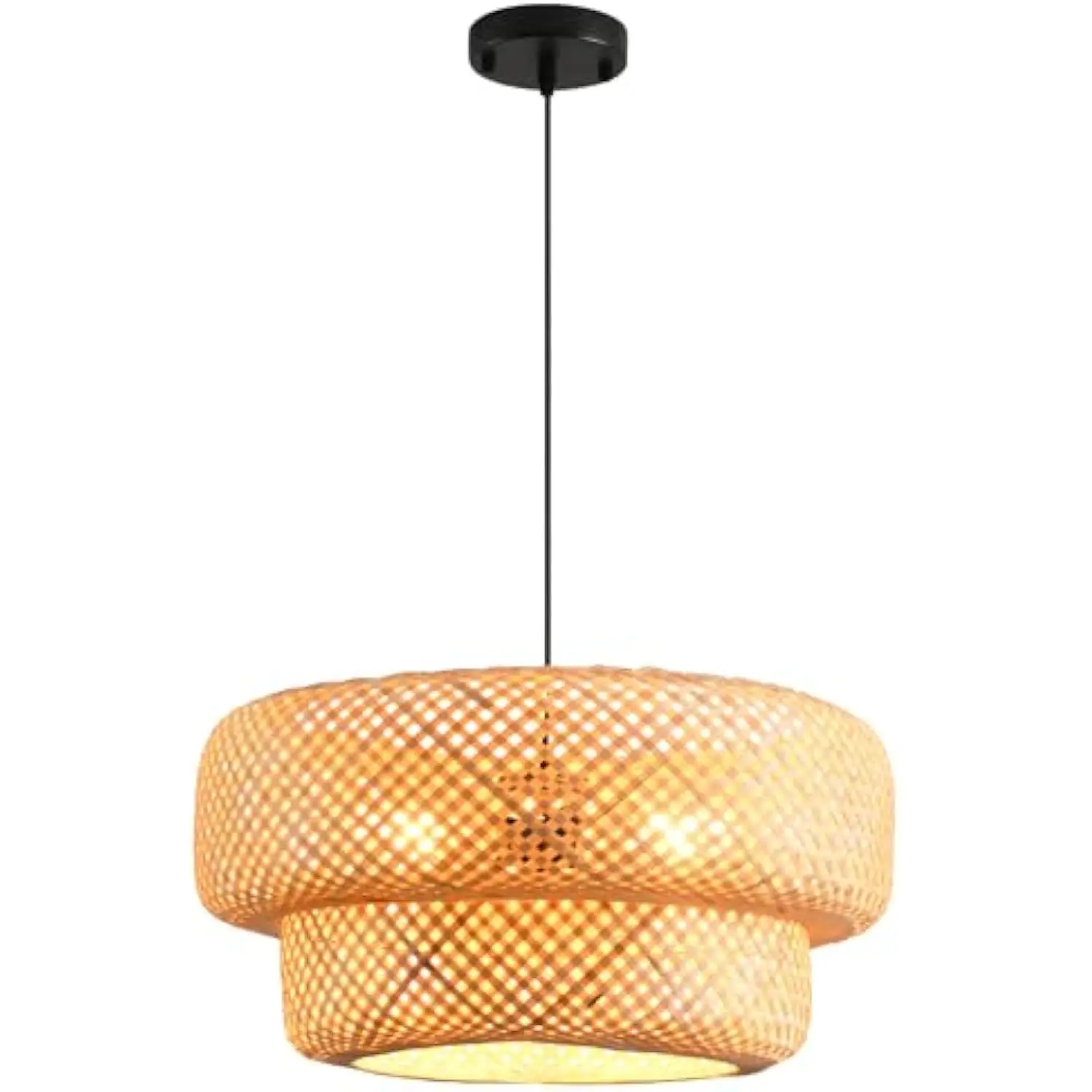 

1-Pack Bamboo Pendant Light, Bohemian 18.12inch 3- Light Hand Woven Wicker Chandelier for Dining Room Living Room Bedroom Kitch
