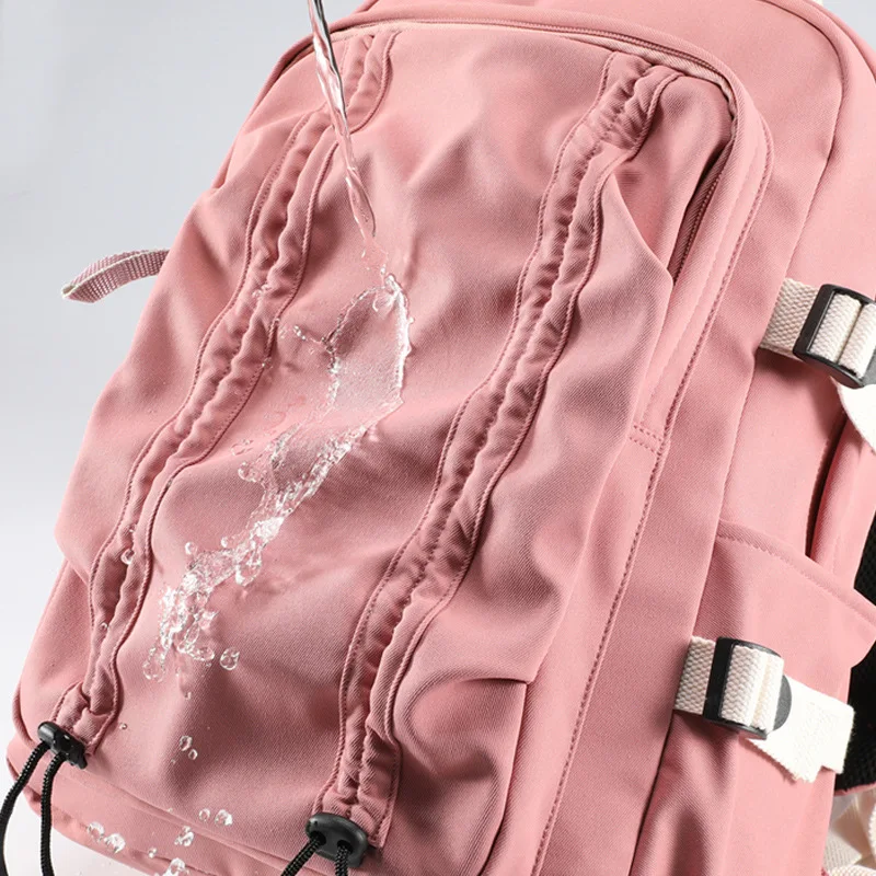 Waterproof Nylon School Backpack for Girls Minimalist Drawstring Travel Pink Backpack Fashion Casual Bookbag Laptop Bag