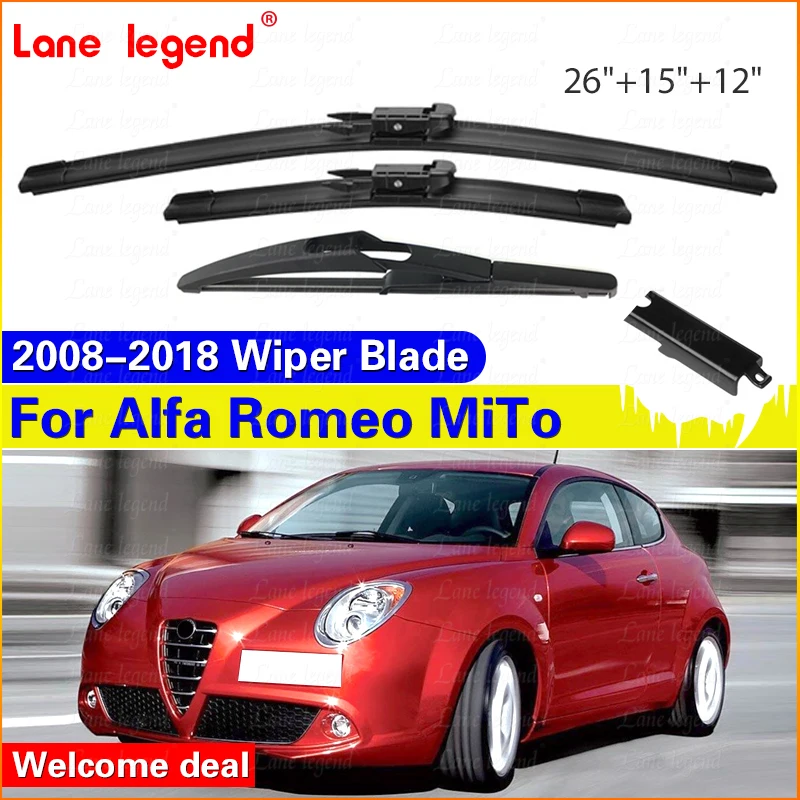 

Front Rear Wiper Blades Set For Alfa Romeo MiTo 2008 - 2018 Window Windshield Windscreen Brushes Car Accessories Cutter 26+15+12