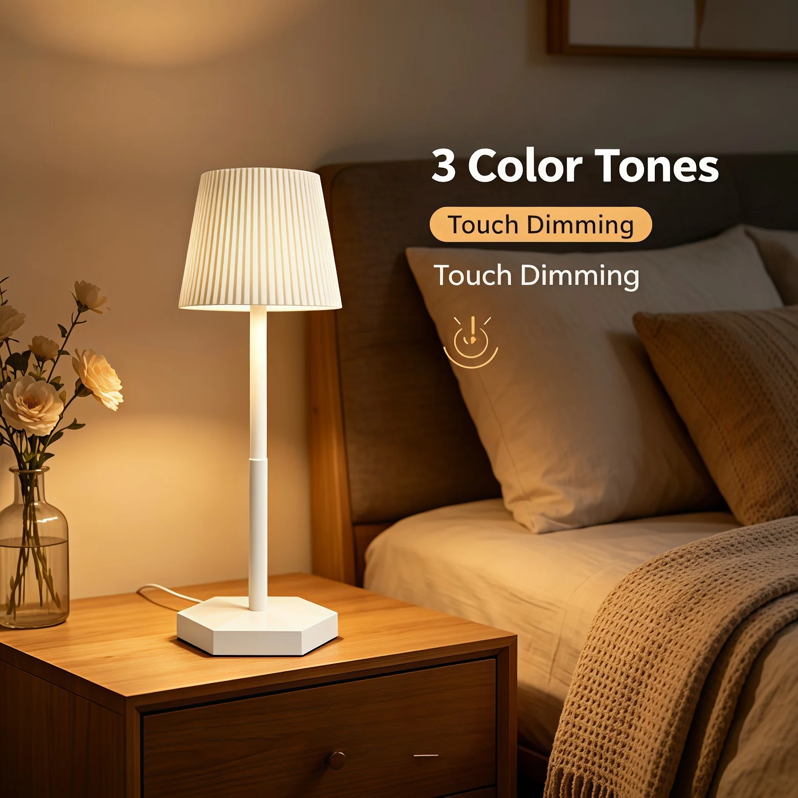 

Simple wind stepless dimming striped desk lamp, USB charging touch trichromatic light, suitable for bedroom bedside restaurant.