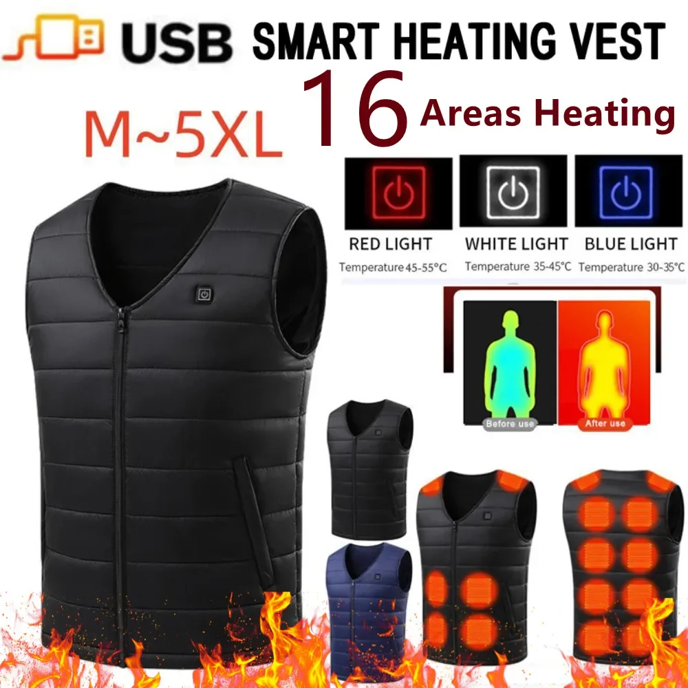 Women Outdoor Flexible Thermal Clothing Men's Warm Heated Jacket 16 Areas Heated Vest V Neck Autumn Winter Smart Heating Vest
