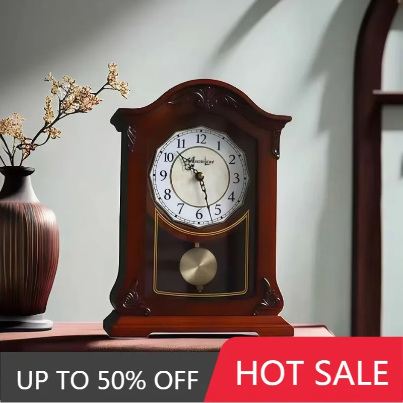 Solid Wood Table Clocks Retro Art Silent Desk Clock Music Time Announcement Table Clock Living Room Creative Home Decoration