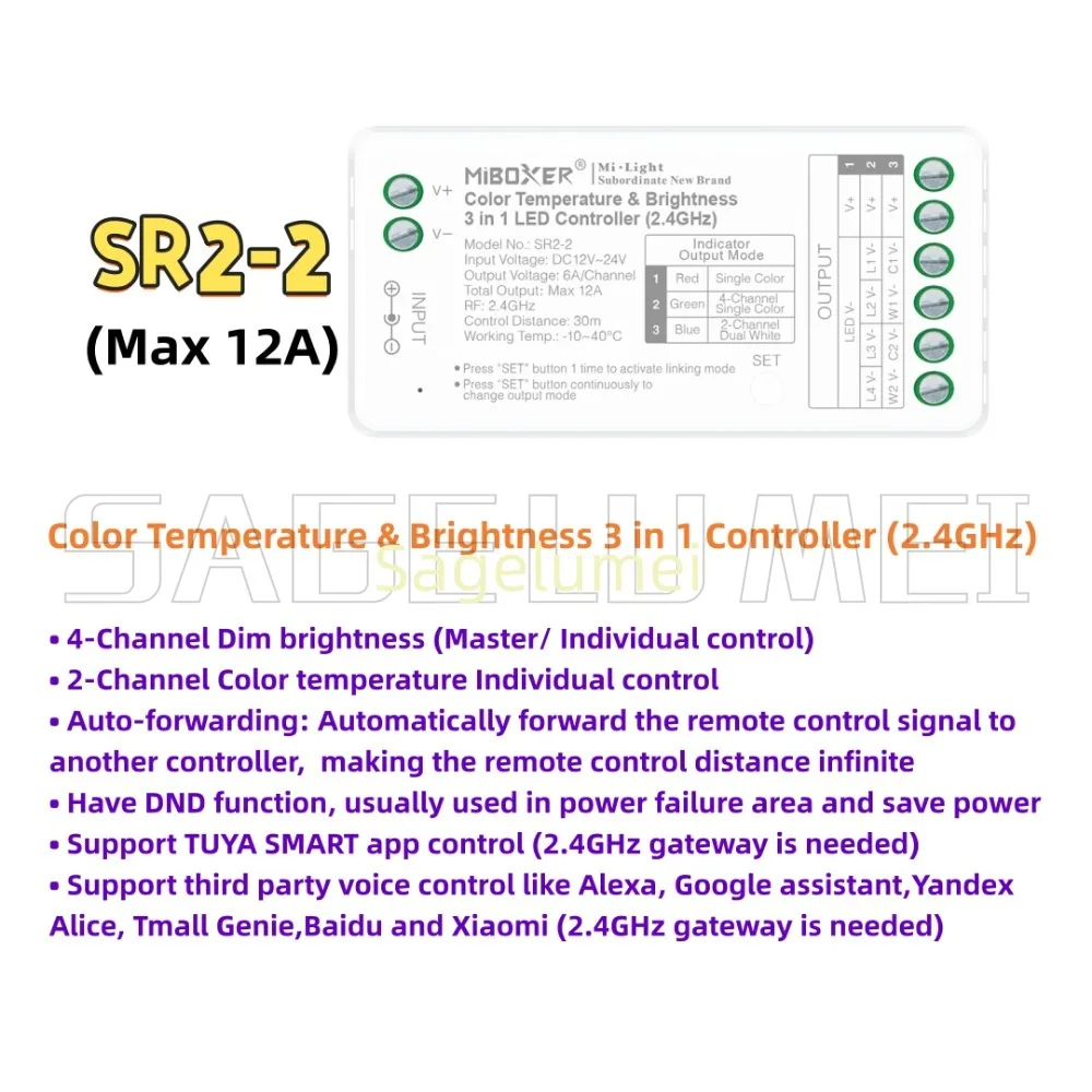 Miboxer SR2-2 Color Temperature & Brightness 3 in 1 Controller (2.4GHz) Temperature adjustable 4CH Single color / 2CH Dual white