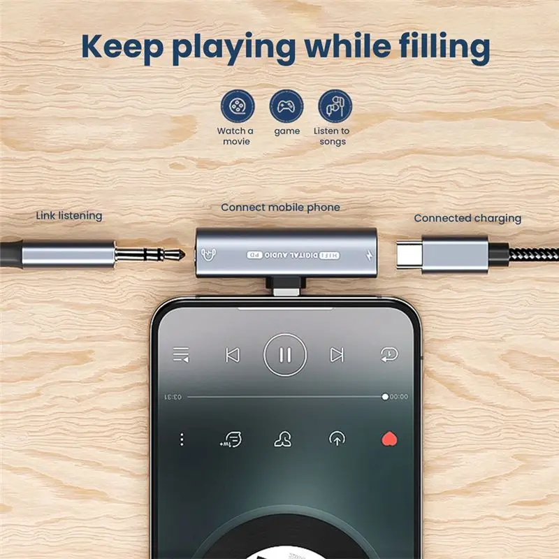 

[N11R] 2в1 USB Type-C к USB C/3,5 мм адаптер для наушников ЦАП аудио конвертер 32 бит/384 кГц цифровой декодер PD27W серый