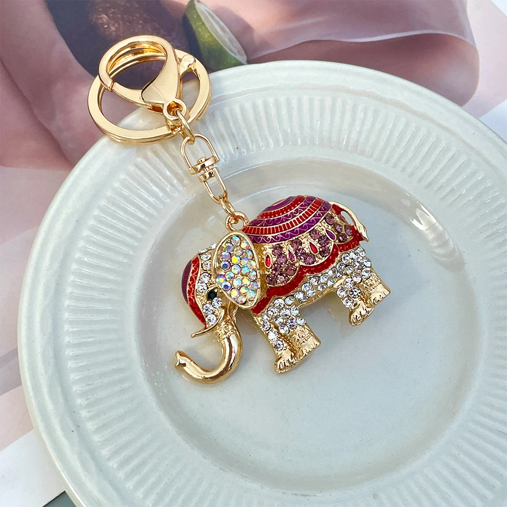 Sparkling Crystal Rhinestone Elephant Key Chain Women\'s Bag Pendant Holiday Travel Souvenir Mascot Thailand