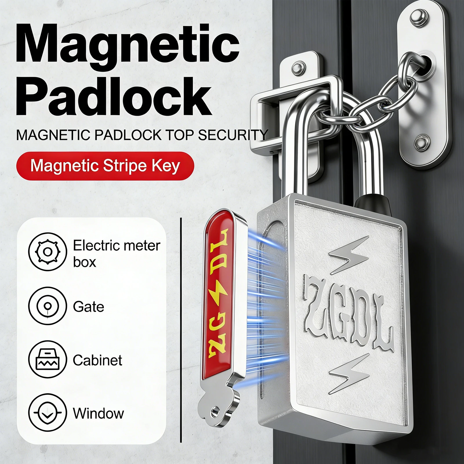 Keyless Hole Magnetic Padlock Anti-Theft 304 Stainless Steel High-Security Magnetic Strip Key Secure Lock for Electrical Meter B