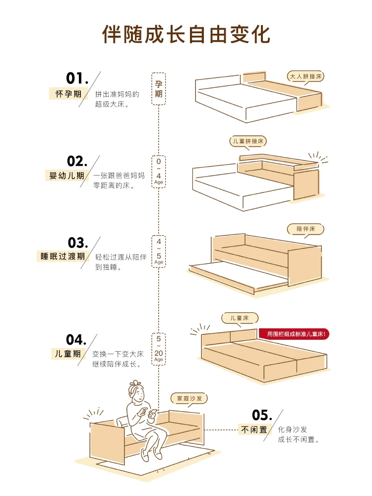 Splicing Bed Newborn Crib Solid Wood Children's Baby Bedside Widened Flat or Adults to Sleep