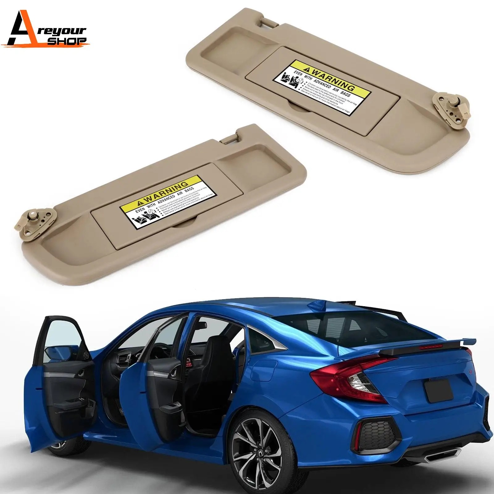 Areyourshop Pair Left & Right Sun Visor Set For Honda Civic 2006 2007 2008 Tan 83280-SNA-A01ZB 83230-SNA-A01ZB Car Parts