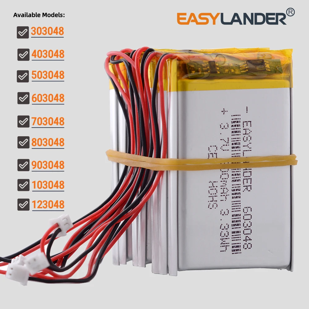 3,7 V 900mAh Lithium-Polymer LiPo Akku mit JST 1,25mm 2pin stecker 603048 ersatz für GBA SP 603050