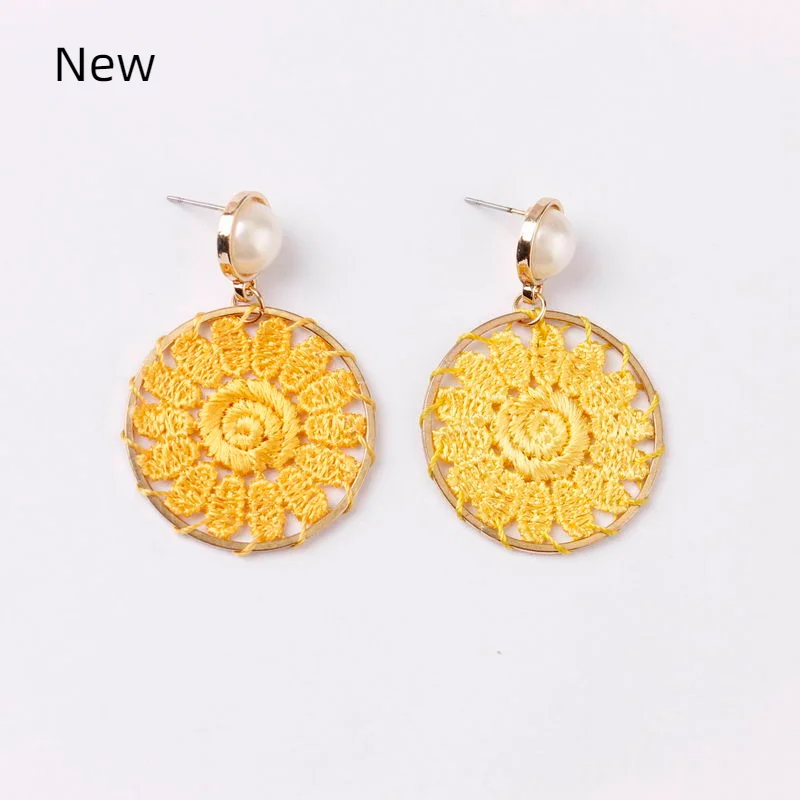 Handmade Lace Earrings for Women Creative Knitted Lace Disc Drop Earrings Fashion Women Jewelry Wholesale