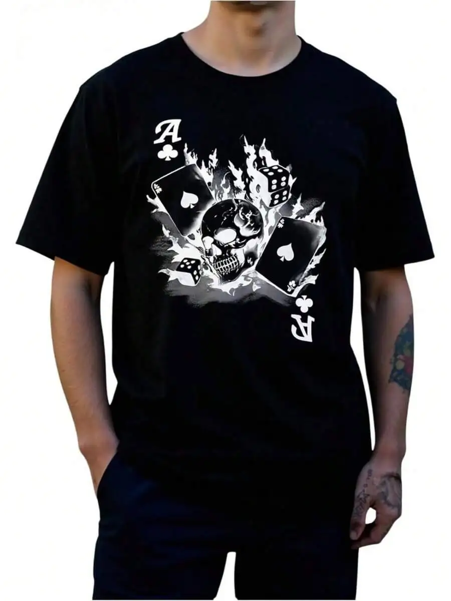 Men's Graphic Short Sleeve-Shirt Gothic Skull Print Crew Neck Tee Tops Streetweara Valentine's Day 6GLQ 100% Cotton Trendy Y2K