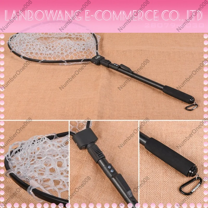 Black Aluminum Alloy Quick Fold Fly Fishing Landing Net Rubber Mesh Catch Release Net for Outdoor Fly Fishing Angling - view 4