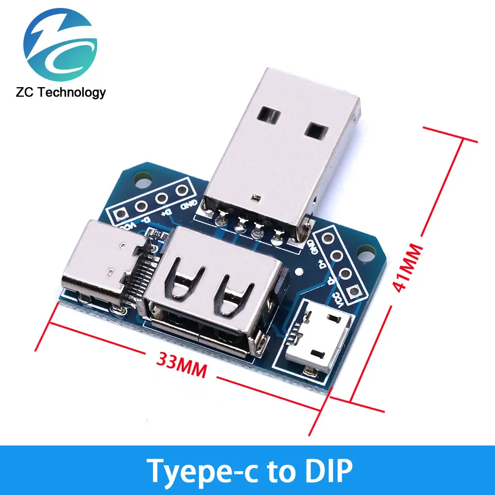 USB Male Connector / MINI MICRO USB to DIP Adapter Female Connector 2.54mm B Type-C USB2.0 3.0 Female PCB Converter