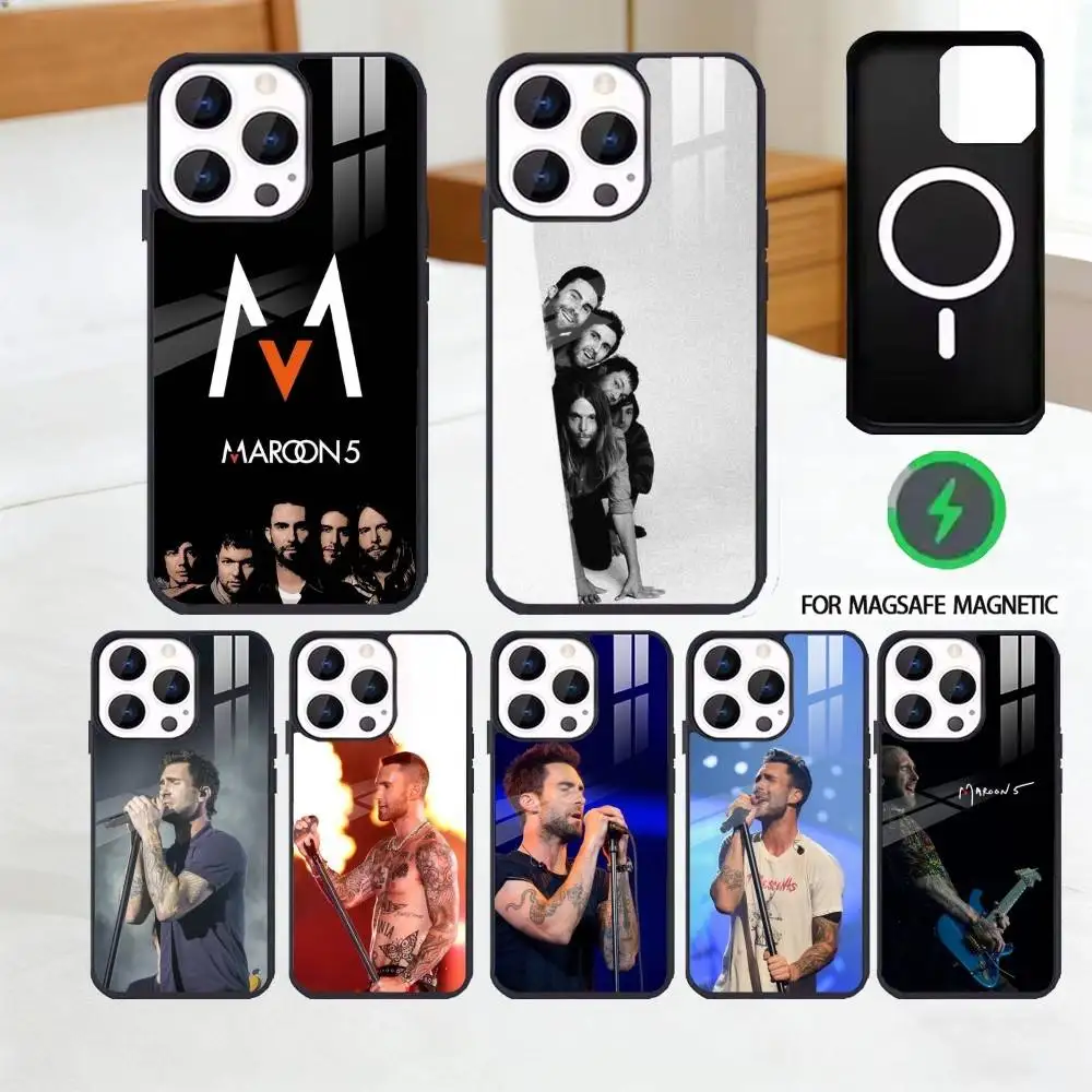 

Band M-Maroon-5 Phone Case For iPhone 17 16 15 14 13 12 Pro Max Plus for Magsafe Mirror Wireless Magnetic Cover
