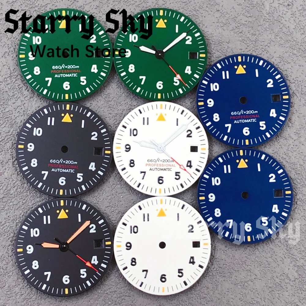 Starry Sky 29mm Black/White/Blue/Green Sterile Pilot Watch Dial With Luminous Suitable For NH35/ETA2824 PT5000 Watch Accessories