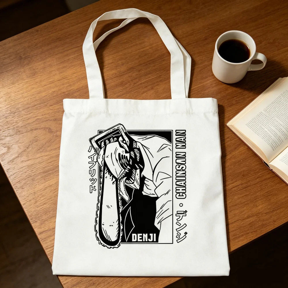 Chainsaw Man tote bag canvas  shoulder  reusable sac cabas woman