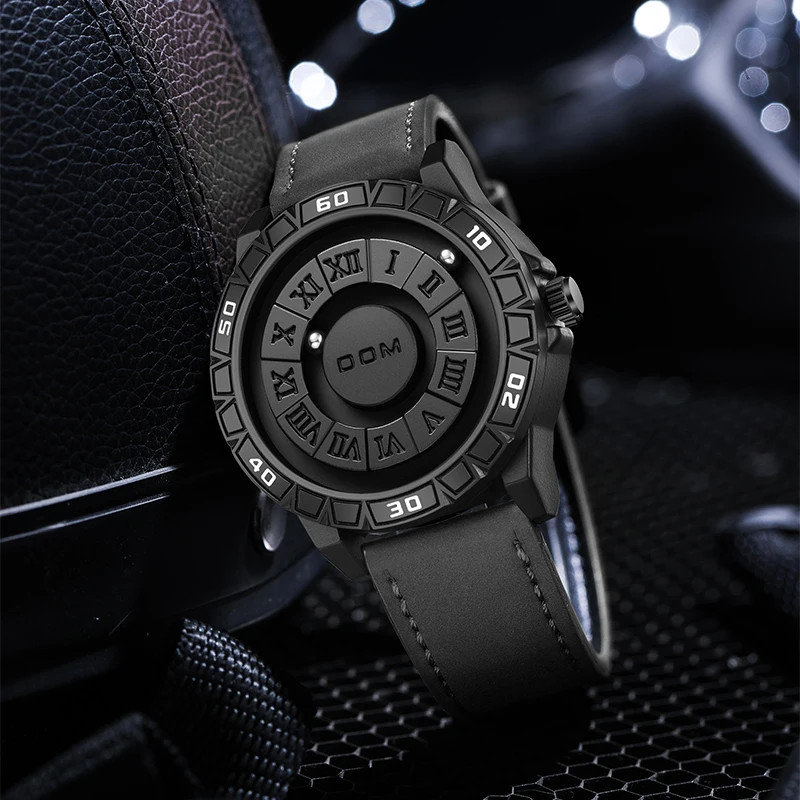 DOM 1726 Men's Quartz Watch Creative Fashion Personality Black Rolling Pointer Magnetic Waterproof Watches for Male Clock Gift