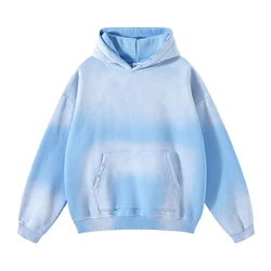 Autumn and Winter Acid Wash Spray Dyeing Baggy Hoodies Distressed Hip Hop Gradient Pullover Unisex Oversize Hooded Sweatshirts