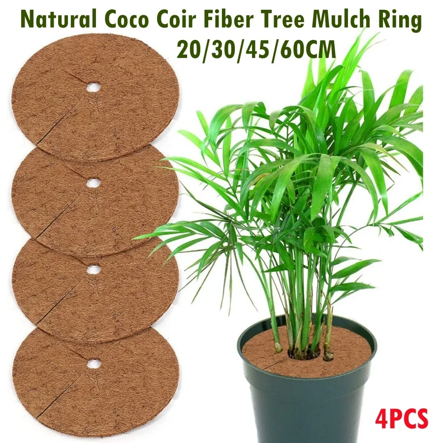 

20/30/45/60cm 4PCS Natural Coco Coir Fiber Tree Mulch Ring Protector Organic Mat for Indoor Outdoor Disc Plant Cover Flower Pot