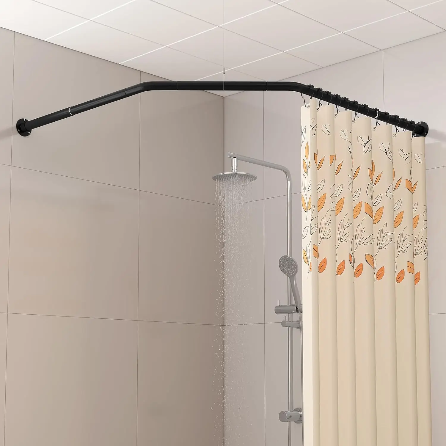 

Diamond Shaped Corner Shower Curtain Rod, [Both Sides: 22"-34.8", Middle: 28"-43.7"] Adjustable Heavy Duty Angled Shower Curtain