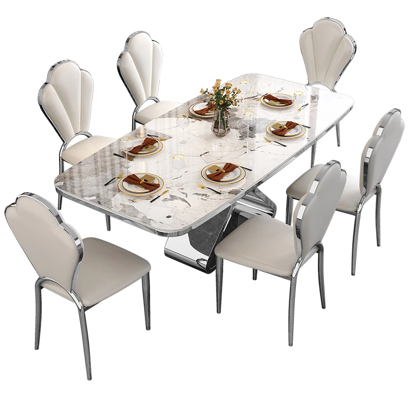 

Modern simple rectangular small apartment household dining table light luxury marble dining table
