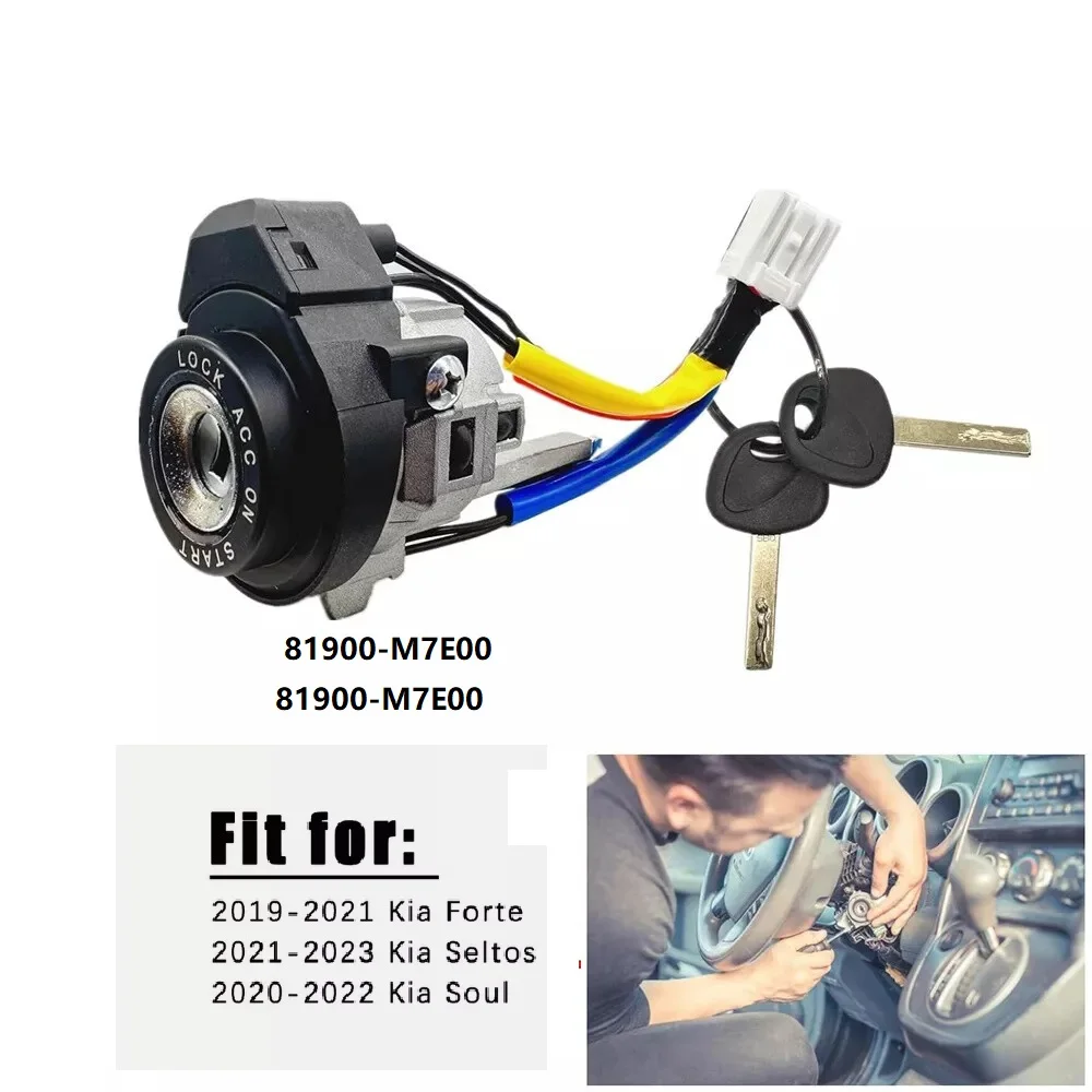 Car Ignition Switch Lock Cylinder with 2 Key 81900-M7E00 for Kia Seltos Soul Forte 2019-2023 81991-35240 81900M7E00