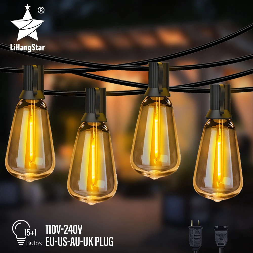 

ST38 Outdoor LED String Lights Waterproof Edison String Lights for Indoor/Outdoor Backyard Porch Bistro Cafe Decorative Lighting