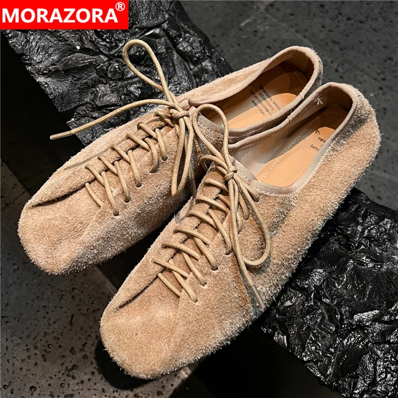 

MORAZORA 2026 New Cow Suede Leather Women Sneakers Lace Up Fashion Flat Shoes High Quality Ladies Party Casual Shoes