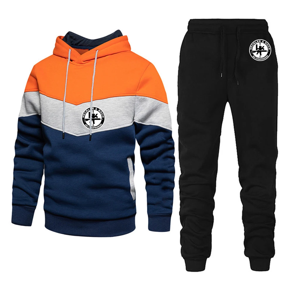 2024 hk heckler koch kein Kompromiss neue Männer Frühling und Herbst drucken lässig dreifarbige Nähte Patchwork Hoodie Hosen Set