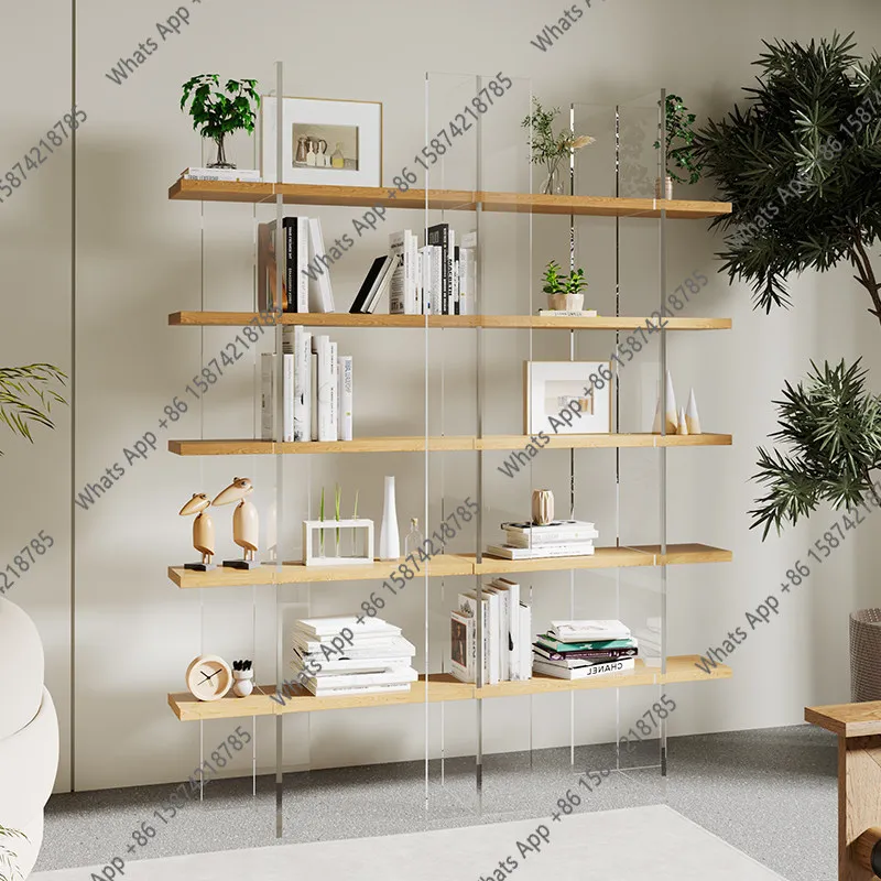

Italian minimalist acrylic suspended whole wall bookshelf creative solid wood floor shelf living room display shelf