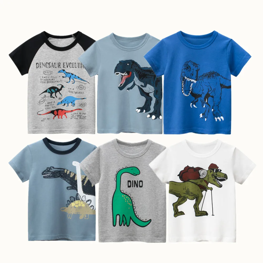 

2022 Summer Dinosaur Cartoon Children Clothing for Boys 100% Cotton Short Sleeve T-Shirts Kids Casual Novelty Sport Tees Tops