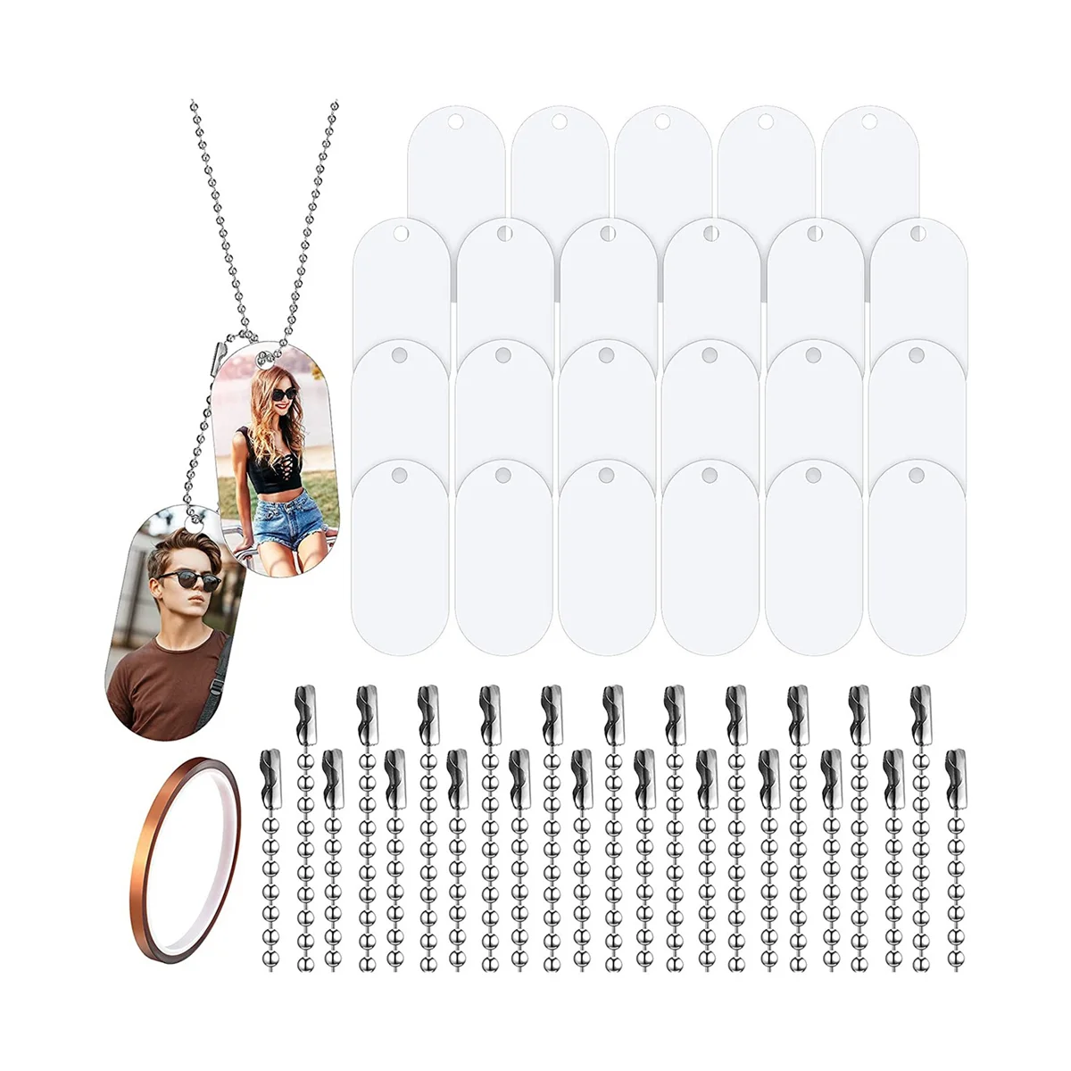 45Pcs Sublimation Blank Dog Tag Aluminum White Sublimation Stamping Tag Pendants Double Sided Blank Stamping Metal Tags