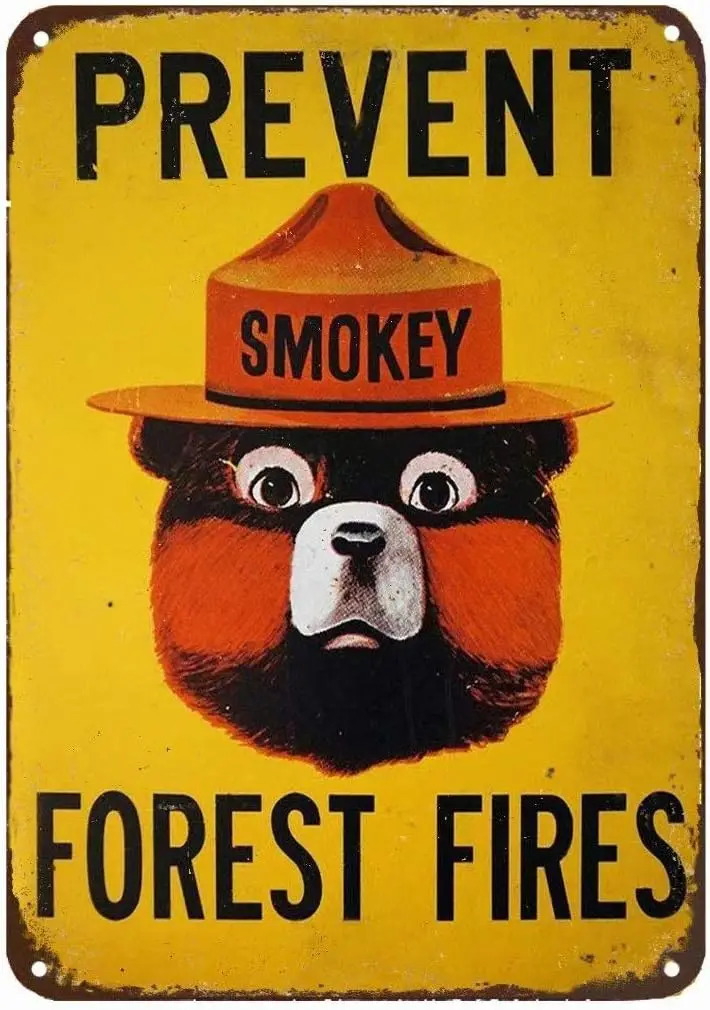 Smoky Bear Prevents Wildfires Outdoors Metal Tin Sign Wall Decor Retro