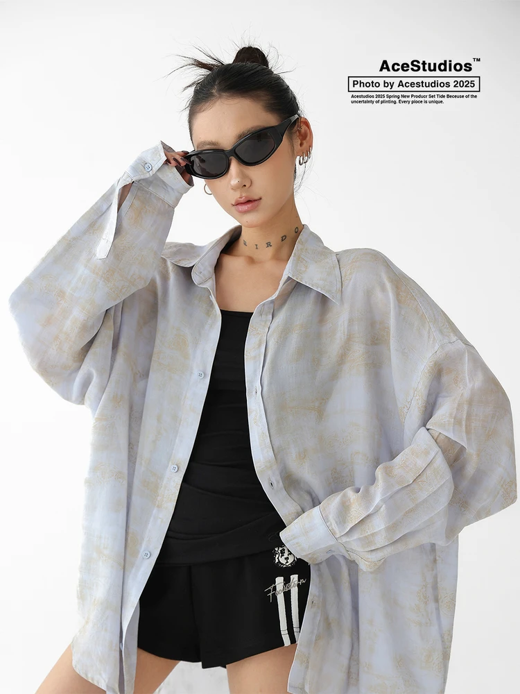 

Летний тонкий открытый кардиган AceStudios в американском ретро-стиле, женский, с длинными рукавами, солнцезащитный, свободного кроя, стандартный размер