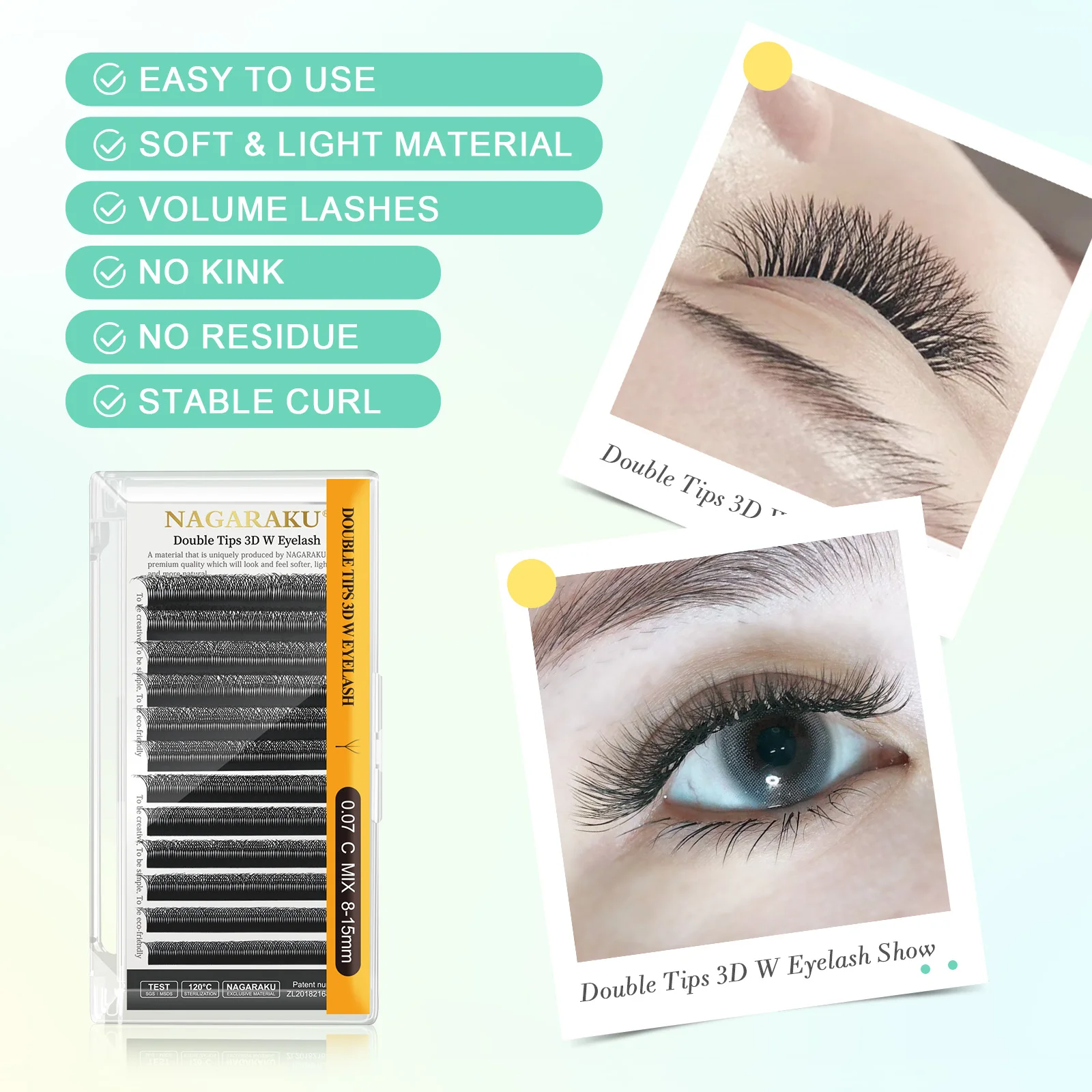NAGARAKU Automatische Blumen-W-Volumenform 3D Vorgefertigte Fächerwimpern Natürliche Weiche Leichte Einzelwimpern Volle Dichte Faux-Mink-Cluster – Detail 10
