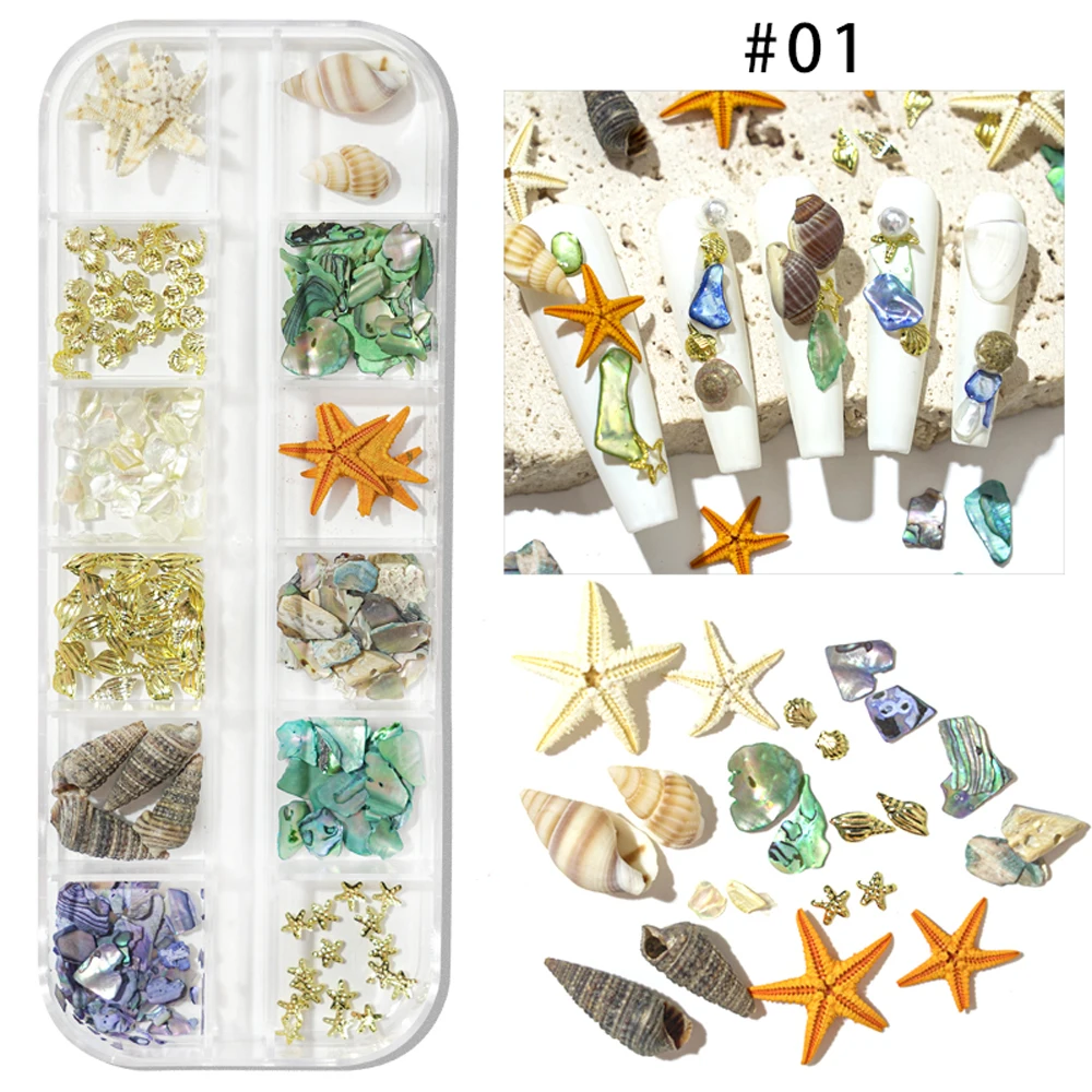 

Summer Nail Art Rhinestones Ocean Nail Charms Shell Starfish Conch Sea Series 3D Beach Nail Design Accessories Manicure DIY