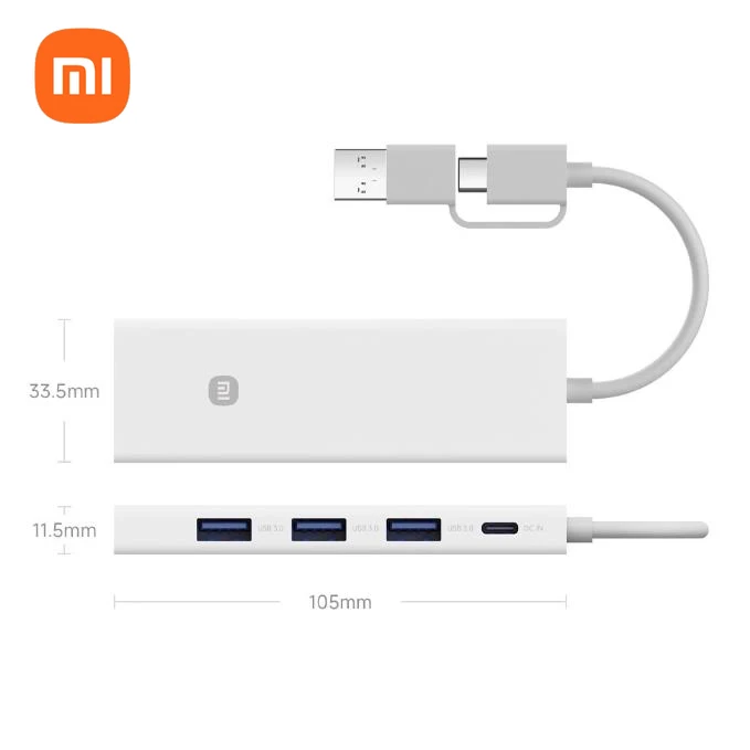 original Xiaomi 4-in-1 dual-head splitter USB plug charger compatible with plug and play high-speed transmission Type-C