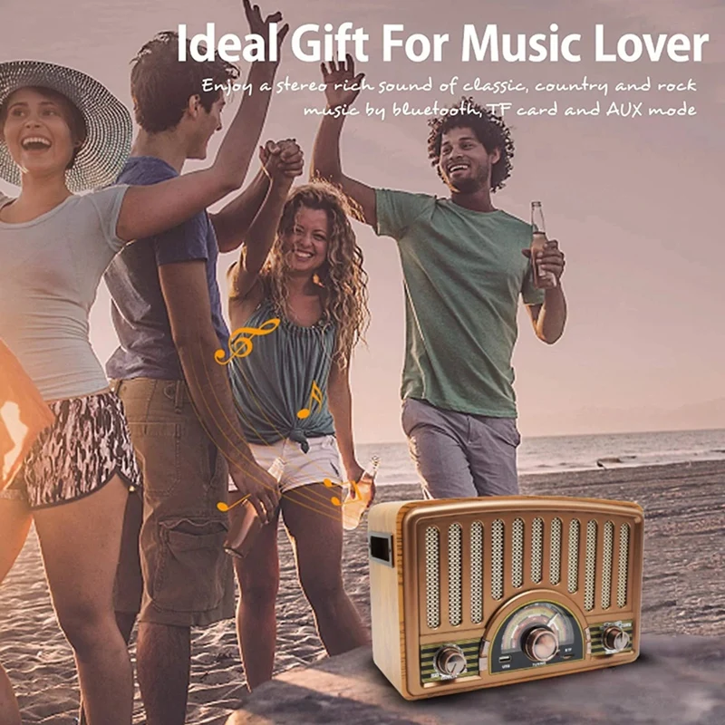 R-1928BT Retro Multi-Band Radio With MP3 Bluetooth Speaker, Rechargeable Battery, And Lamp Ideal For Home And Desktop B EU Plug