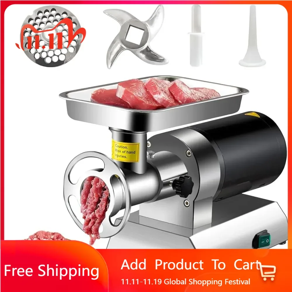 

1100W Machine 660 Lbs/Hour Sausage Maker with 2 Grinding Plates, 160 r/min Heavy Duty Meat Grinder,Made of 304 stainless steel