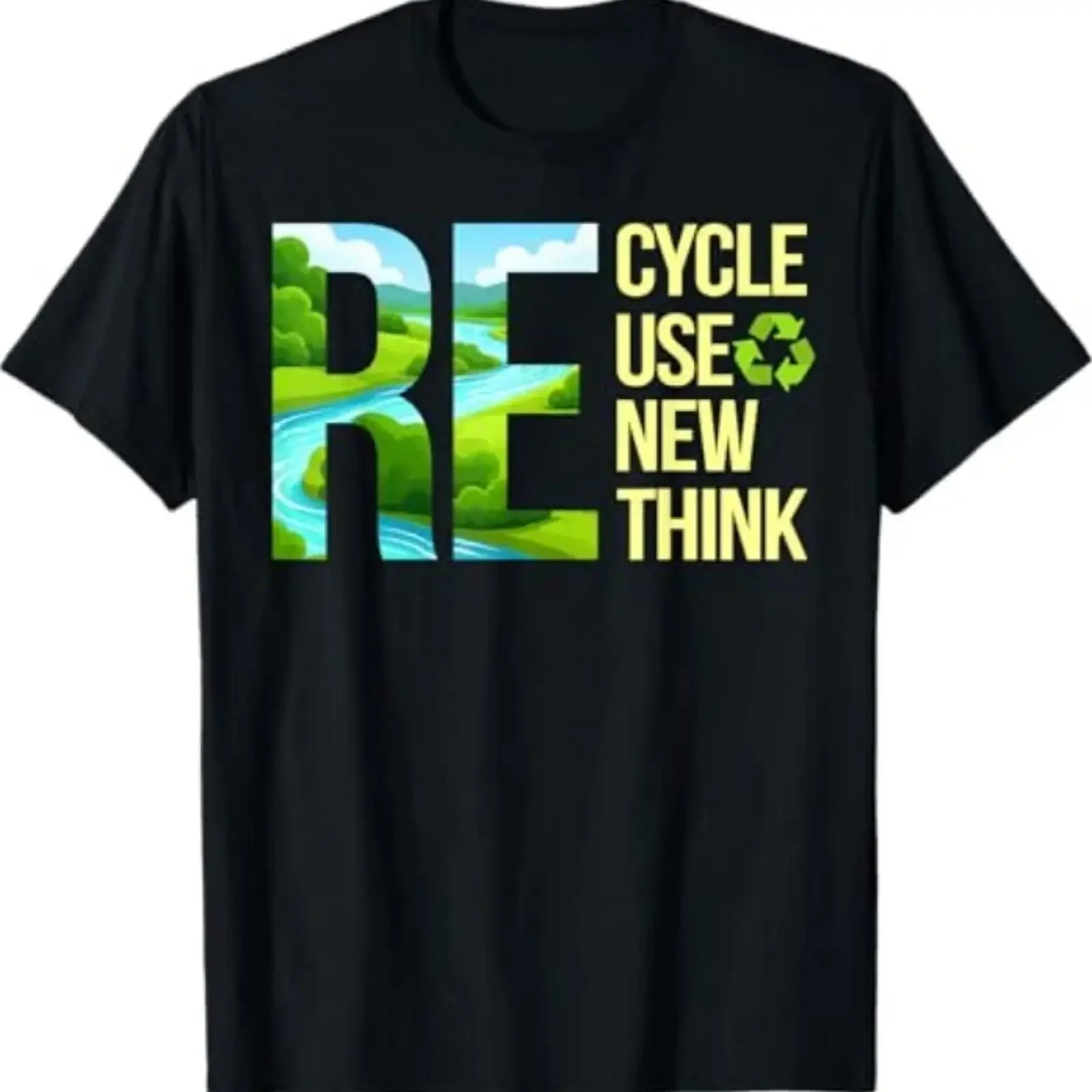 Recycle Reuse Renew Rethink Earth Day Environmental Quote T Shirt vintage Washed Top For Everyday Wear homme Breathable