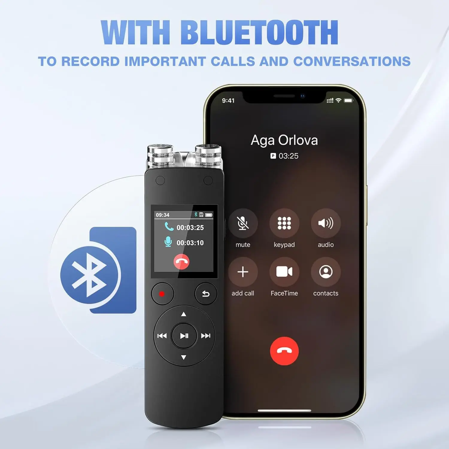 

128GB Voice Recorder,Digital Voice Activated Recorder with Playback,for Meetings Interviews,HD Recording,Supports Bluetooth