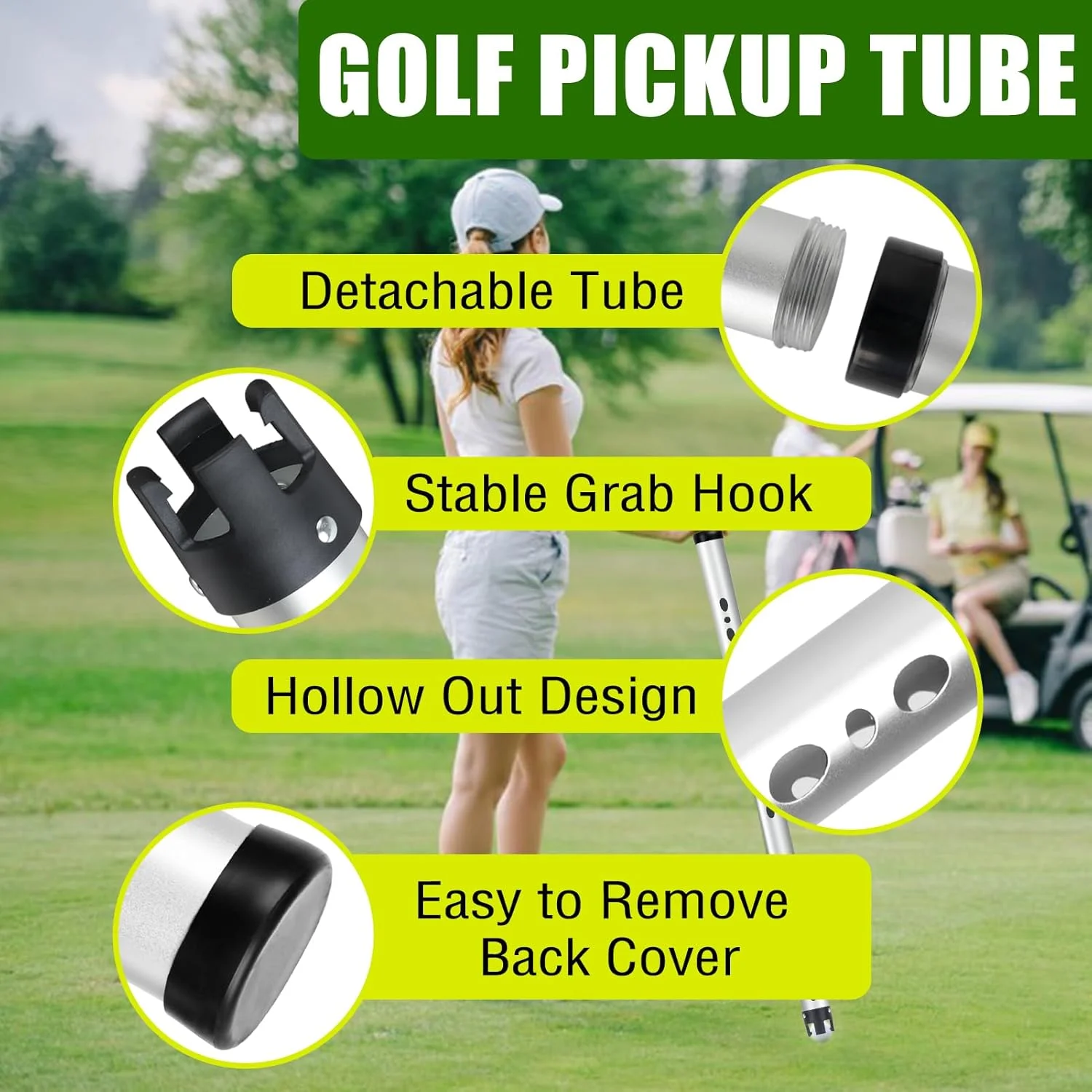 Golf Ball Retriever with Storage Bag, Detachable Golf Ball Picker Upper Tube, Aluminum Alloy Golf Ball Collector, 40 Inch Golf B