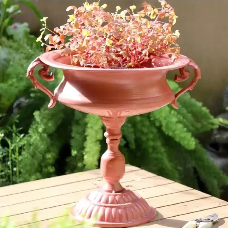 Retro Wrought Iron Plant Shelves Personalized Trophy Pot Stand Decorative Bucket Floor Flower Shelf Unique Plant Display image 3