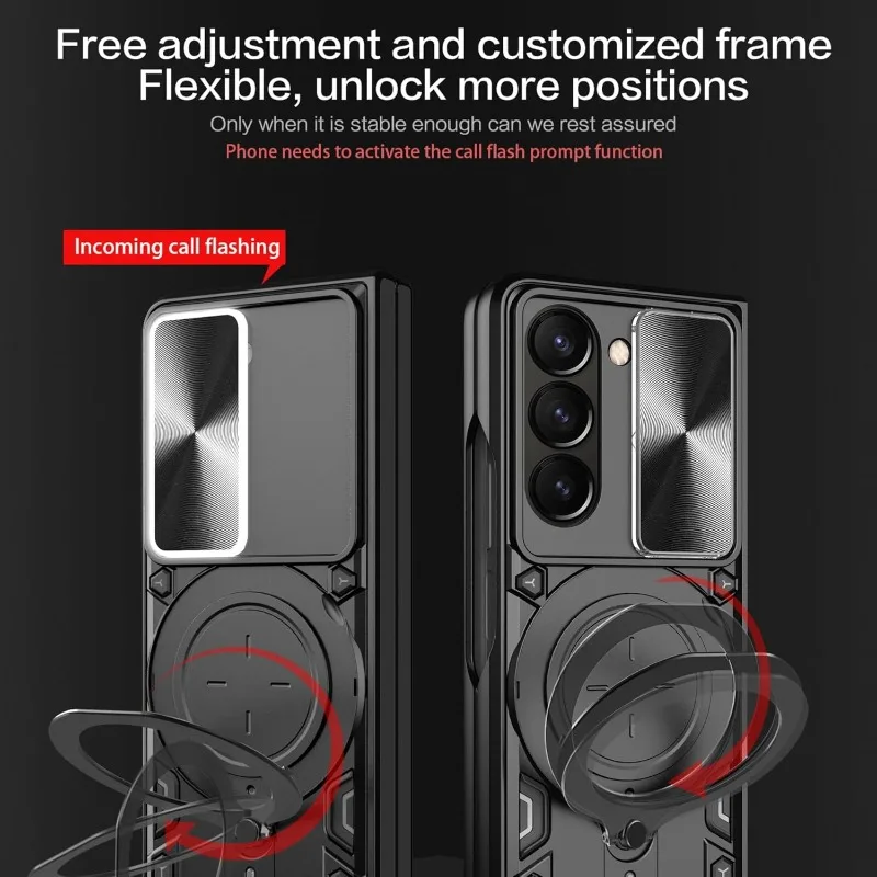 Capa para samsung galaxy z fold 7 6 5 câmera rotativa magnética slide protetor anel 360 suporte capa fundas