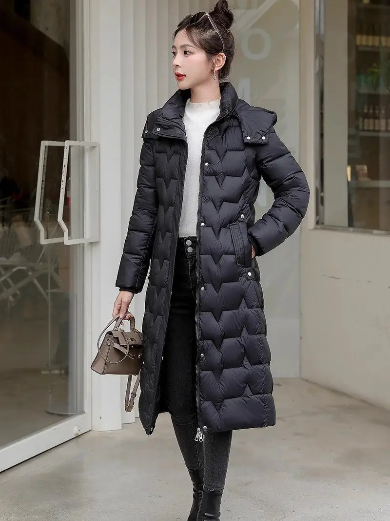 2024 Winter New Cotton Jacket Thickened Mid To Long Down Cotton Women's Coat Korean Version Slim Hooded Parkas Outerwear a028