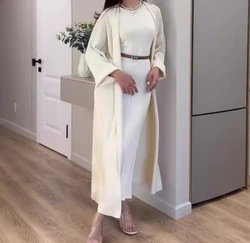 2025 Autumn Winter Female Clothing Outfits Women's Solid Color Gentle Wind Pleated Dress Long Robe Two-Piece Set