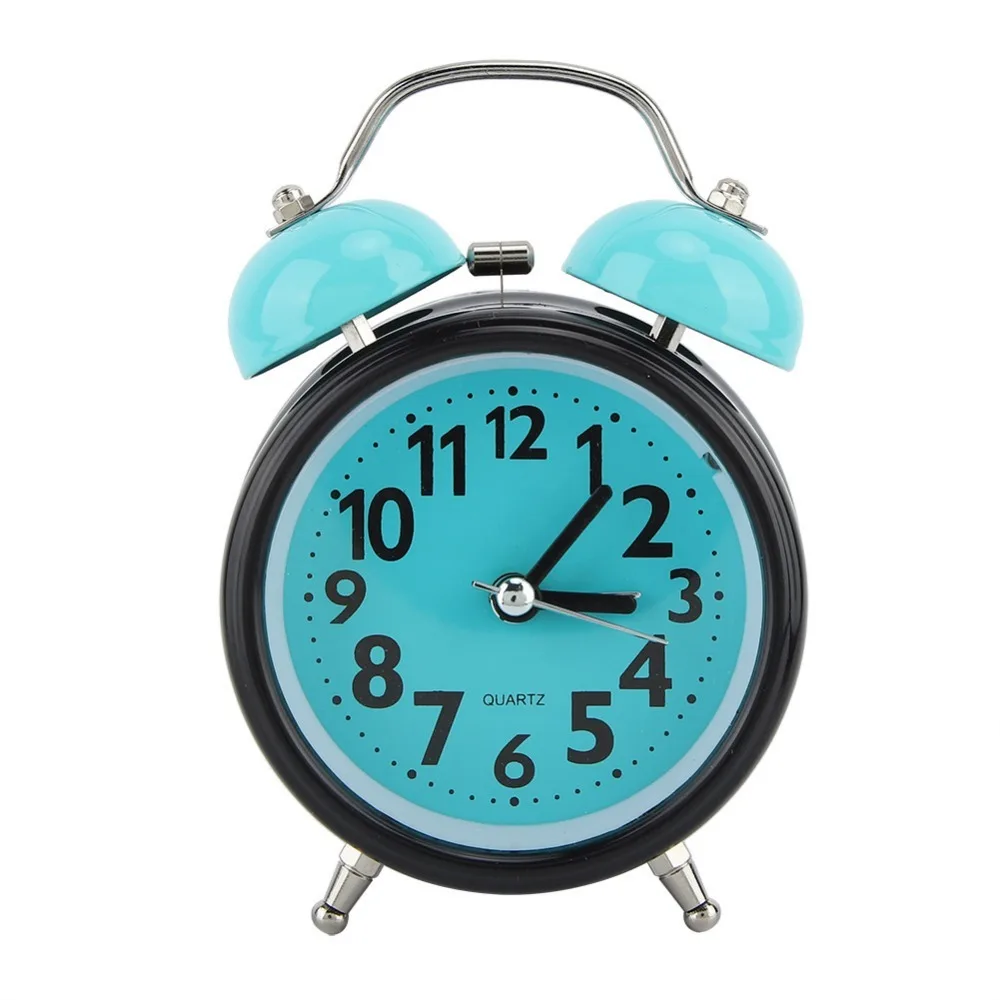 Multicolor Double Bell Alarm Clock Super Loud 3 Inch Bedside Alarm Clock Double Bell Design Light Blue Color Retro Alarm Clock