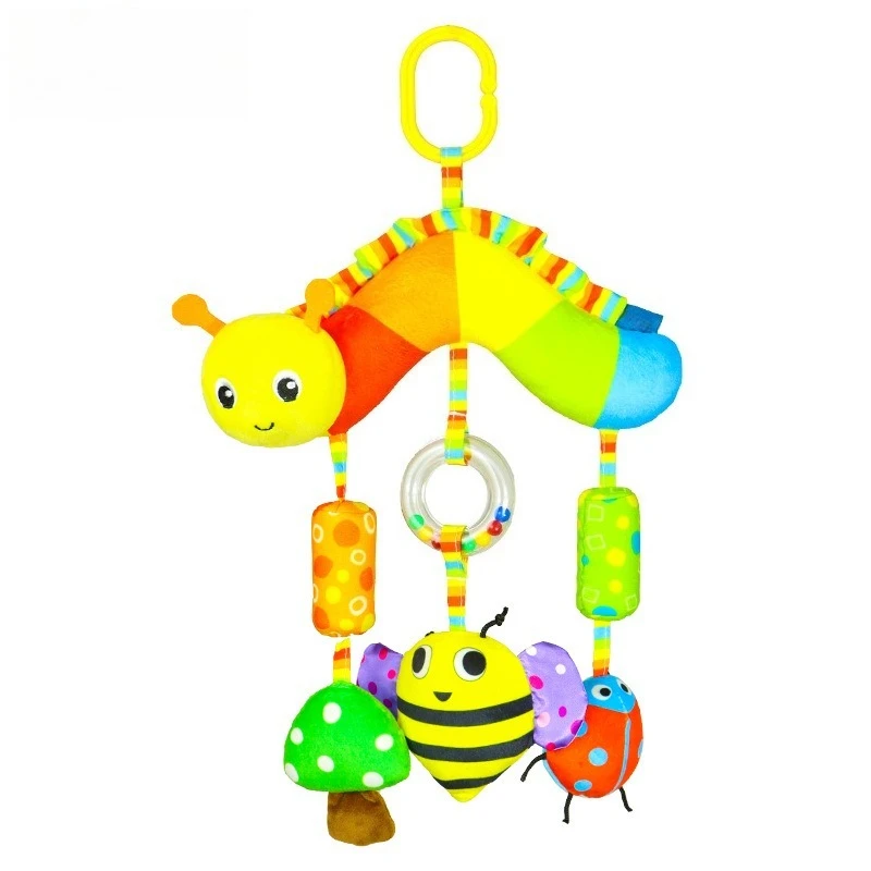 Colorful Baby Stroller Toy, Cartoon Animal Wind Chime Car Hanging Baby Sleep Bed Decoration Soothing Toy with Hanging Loop