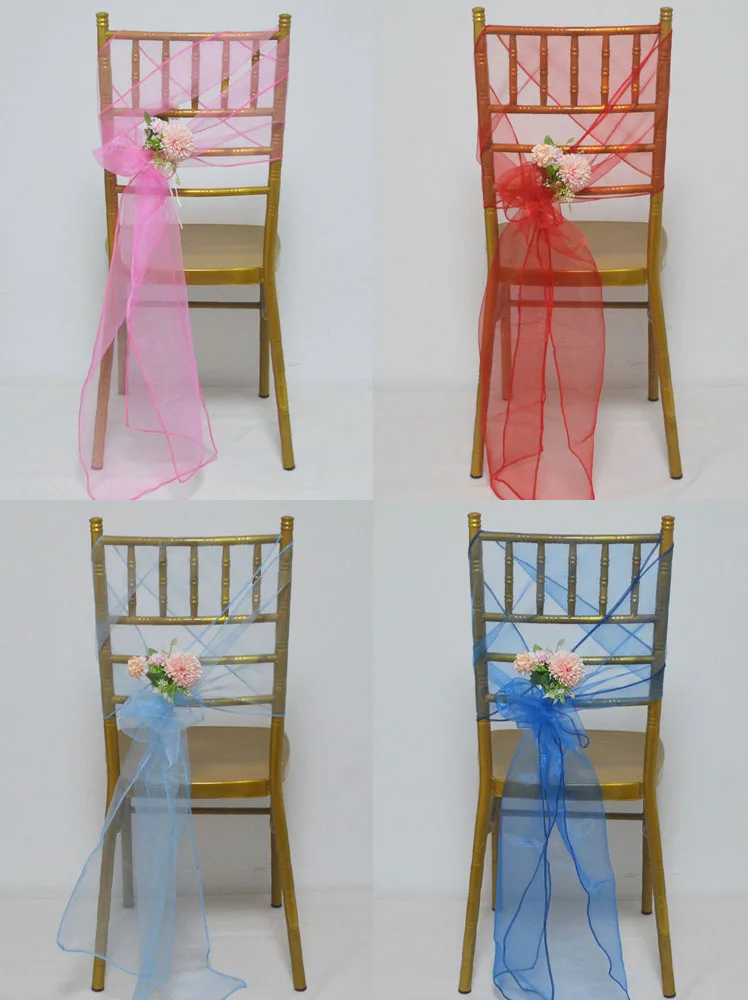 (50/100pcs) Organza Chair Sash Romantic Wedding Mariage Party Decors 30x275cm Ribbon Butterfly Knots Christmas Birthday Sahses