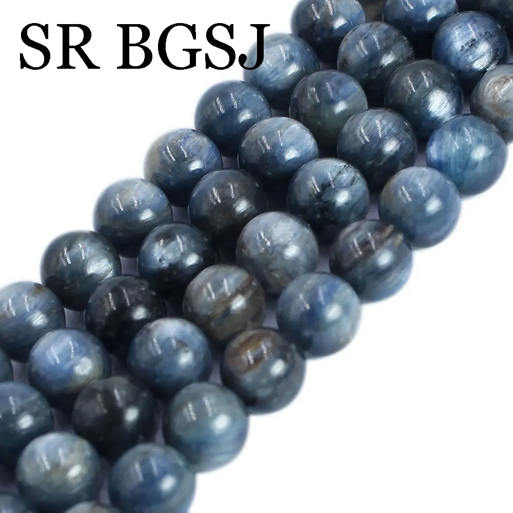 8-10mm Wholesale Blue Genuine Natural Kyanite Smooth Round Gemstone Beads For Jewelry Making Desing DIY Bracelet Necklace 15\